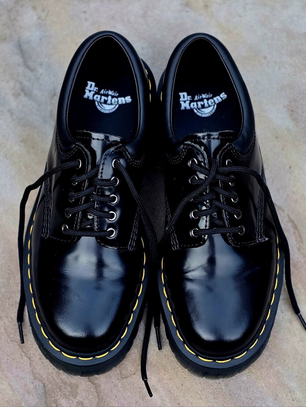 Dr. Martens Black Leather Oxford with Yellow Welt Stitching